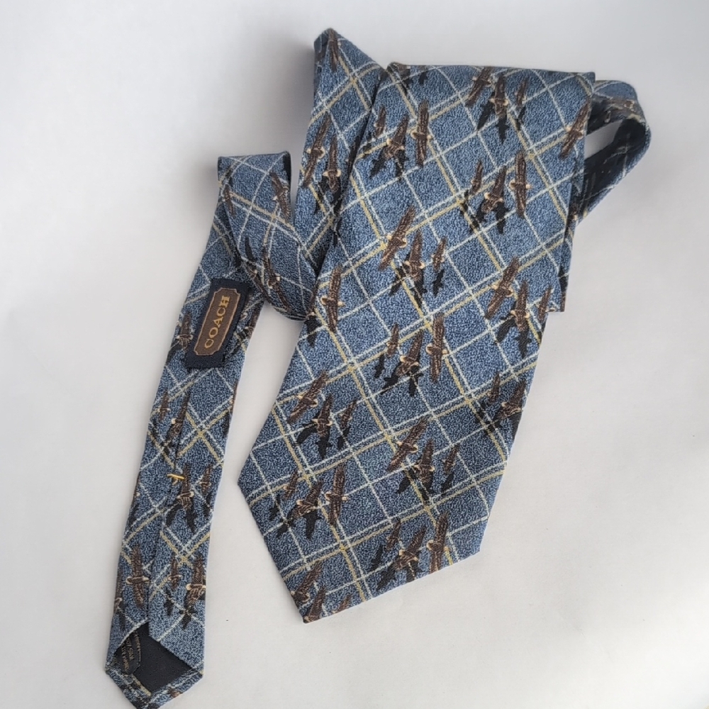 Coach Blue Checkered Men's Tie with Brown Details